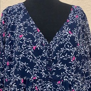 Torrid 0  Bird Print Shirt Dress Blue Pink